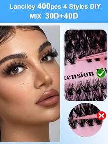400簇假睫毛，0.07毫米粗，D卷度，俄式卷，30排，30D+40D+50D，长度10-16毫米混合，适合初学者，睫毛嫁接套装 - 可重复使用，自然款及角色扮演款3D假睫毛 - 藍色 - 查看 5