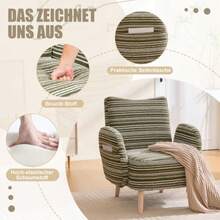 Modern Sessel, Stoff Mit Kreismuster, Mit Seitlicher Tasche, Beine Aus Massivholz, Bequemer Lesesessel, Wohnzimmer, Schlafzimmer, Büro - Olive Green - View 5