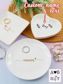Custom Jewelry Tray With Name, Personalized Ring Plates, Customized Memorabilia Box, Customizable Travel Jewelry Tray, Wedding Gifts, Birthday Gifts, Anniversary, Valentine's Day, Bedroom, Besties, Friend, Couple, Family, Bride, Lovers, Couple Gifts - Style B - View 1