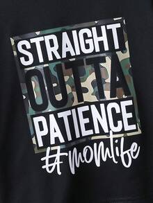 2 件套年轻男童休闲字母印花长袖上衣和迷彩裤套装，秋季 - 黑色 - 查看 4