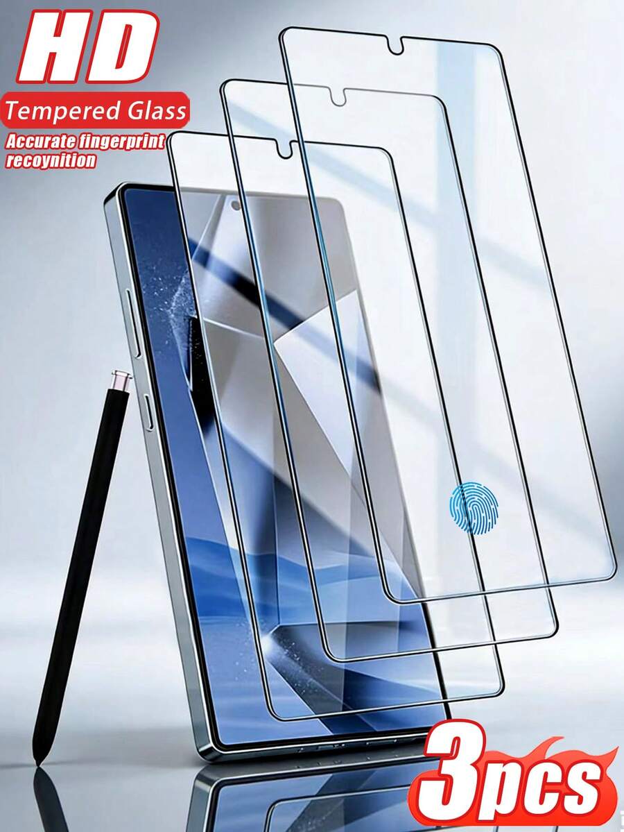 3pcs Compatible Tempered Glass Screen Protector Set, 9H Hardness, Fingerprint Unlock, High Definition, Compatible With Phone Cases, Precise Cutting, Anti-Fingerprint, Full Edge Coverage, Shatter-Resistant, Suitable Compatible With Samsung S21/S22/S23/S24/S25/S25 Plus/S25 Ultra/S25 Edge/S26/S26 Plus/S26 Ultra And Other Models. - Clear - View 1