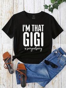 I'm That  Sorry Not Sorry Graphic T-Shirt For Women, Oversized Crewneck Tees Casual Wear, Spring Cotton Tops Short Sleeve, Summer Basic Tees, Funny Clothes For Women - 黑色 - 查看 2