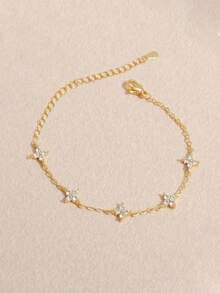 1条女士时尚高品质四叶草锆石脚链，防水不锈钢材质，不褪色，适合日常佩戴、派对、聚会、海滩等场合。 - 四葉草腳鍊 - 查看 2