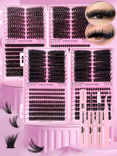 608/544片装 DIY 假睫毛簇，单根假睫毛嫁接套装，多种款式混合睫毛，10-16mm 大容量簇状假睫毛，适合居家日常佩戴，易于使用，适用于角色扮演、约会、外出、旅行、摄影、婚礼和节日等场合。