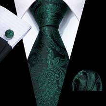 3pcs Wedding Ties Men Paisley Floral Striped Tie Pink Green Black Red Necktie Handkerchief Cufflinks Set Gift - Green - View 7