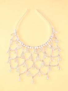 1pc New Arrival Grid Pattern Headband, Versatile Bridal Style Elegant Headpiece For Women - Silver - View 6