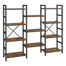 Estanterías de tres y cuatro niveles con 11 estantes abiertos, amplias librerías adecuadas para uso doméstico y de oficina, acabado marrón vintage. - 63 x 9,5 x 54,6 pulgadas - Ver 10