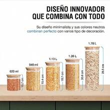organizador de cocinaCASA LITUS Recipientes Herméticos de Vidrio con Tapa de Bambú 5 Piezas de Diferentes Tamaños Contenedores de Vidrio para Organización de Cocina y Baño Frascos para Almacenar Especias y Semillas - Transparente - Ver 5