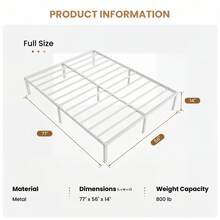 SHA CERLIN Twin/Full/Queen/King Size Bed Frame, White, 14 In Metal Platform Bed With Heavy Duty Steel Slat Support, Under-Bed Storage Space, No Box Spring Needed, Easy Assembly, Stable Structure, 800 LB Weight Capacity - 白色 - 查看 9