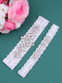1pc Sexy Retro Glass Leg Garter With Large Sparkling Crystal Rhinestones, Wedding Accessory - White - View 2