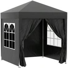 Folding Gazebo 2x2m With 4 Side Panels And Windows, UV Protection, Garden Tent With Carry Bag, Black Oxford Steel - Black - View 1