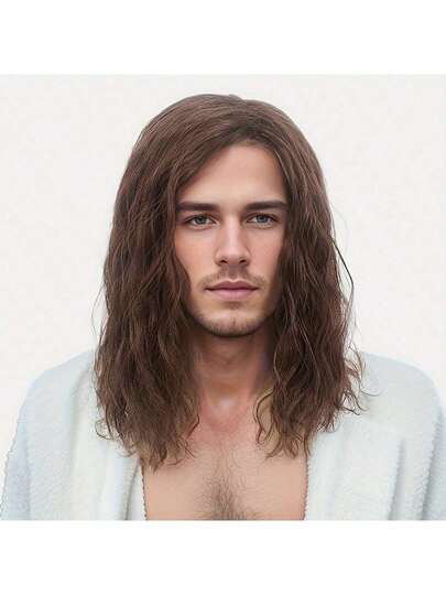 Peluca corta y rizada de color marrón para hombre, peluca de disfraz de Halloween y cosplay