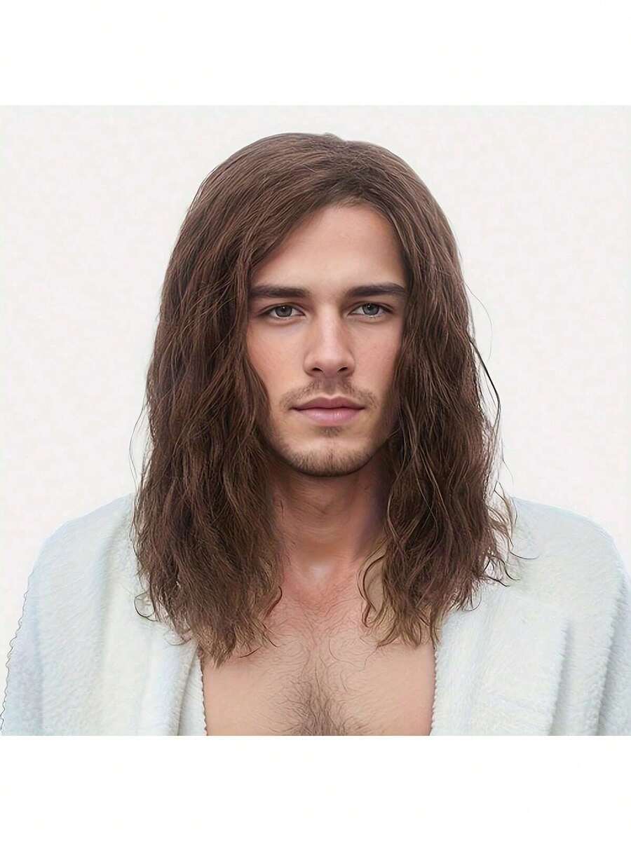 Peluca corta y rizada de color marrón para hombre, peluca de disfraz de Halloween y cosplay - Multicolor - Ver 1