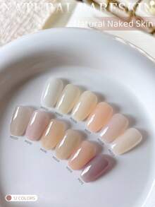 XEIJAYI 12色15毫升冰肤裸色指甲油凝胶，新款玉石奶油透明裸色果冻凝胶套装，清新裸色猫眼凝胶指甲油，可撕拉式UV LED美甲凝胶，适用于美甲沙龙和家庭DIY美甲 - 彩色 - 查看 5