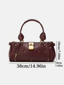 Women's Retro Versatile Rivet Pillow Handbag, Winter New Commuter Casual Top Handle Tote Bag - Burgundy - View 3