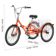 Folding Adult Tricycle, 26-Inch 7-Speed Adult Folding Trikes, Carbon Steel 3 Wheel Cruiser Bike With Basket & Adjustable Seat, Shopping Picnic Foldable Tricycles For Women, Men, Seniors (Pink) - 橘色 - 查看 10