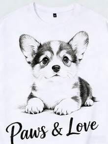1pc Men's Fashionable Versatile Letter & Dog Print T-Shirt, Jacquard Weave Technique, Short Sleeve, Summer - White - View 5