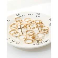 Comercio Exterior Transfronterizo Dropshipping Anillos de Mujer Anillos de Moda Estilo Punk Cruz Mariposa Corazón - Oro 11 - Ver 4