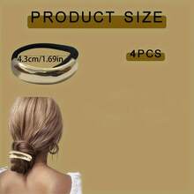 4pcs Geometric Gold Scrunchies, Metal Accent Hair Ties, Elegant Vintage Style For Parties & Birthdays - 4件套-金色 - 查看 5