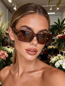 一副男女通用复古长方形波西米亚风时尚眼镜，街头风眼镜 - 豹紋茶 - 查看 6