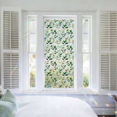 1/4 pezzi Pellicola adesiva per vetri decorativa a motivo di foglie verdi in vetro colorato, attacca senza colla, per privacy, decorazione di finestre di bagno, soggiorno e casa
