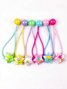 6pcs Girls Cute Dopamine Candy Color Star Elastic Hair Ties, Ponytail Holders - Multicolor - View 4