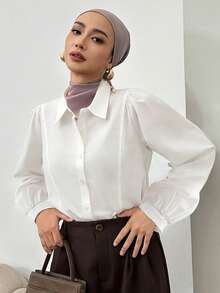 DAZY Blus Lengan Panjang Wanita yang Elegan, Lembut, dan Longgar, Cocok untuk Bepergian - Putih - View 1