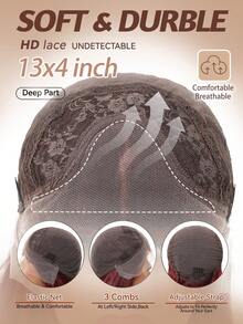 13x4 Lace Front Wig Burgundy Red Long Wavy Wig Natural Pre Plucked Hairline Heat Resistant Synthetic Wig For Daily Party 26inch - Burgundy - View 6