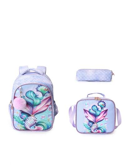 3pcs Kids Fashion Mermaid Tail, Cute Pattern, Astronaut Backpack Set With Adjustable Mesh Padded Shoulder Straps And Soft Mesh Back Panel, Perfect Gift For School, Travel, Outdoor, Holiday