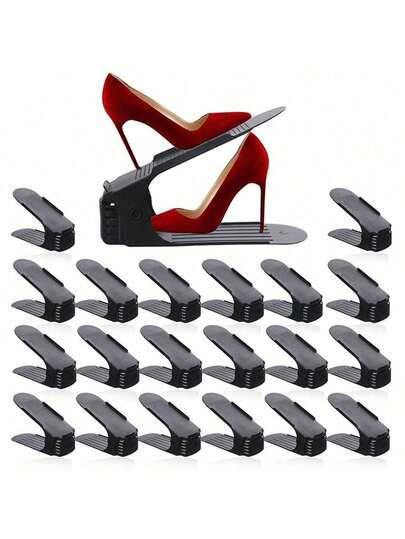 Adjustable 2-Tier Shoe Rack - Space-Saving Stackable Storage Organizer, Suitable For Home And Dorm, Durable Plastic Storage Solution