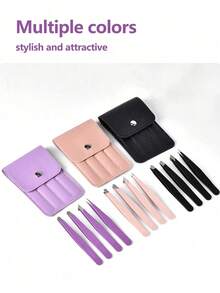 4Pcs Tweezers Set With Travel Case, Great Precision Upgrade Professional Anti-Rust Alloy Tweezers For Women & Men Multi-Purpose As Eyebrows Facial Hair Ingrown Hair Removal - Multicolor - View 4
