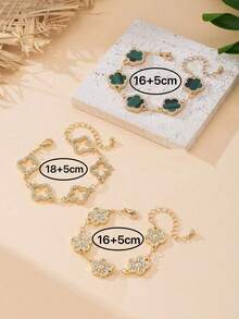 Bộ 3 vòng tay nữ đính đá Rhinestone hình cỏ bốn lá rỗng bằng vàng cao cấp, sang trọng, may mắn, có thể xếp chồng/đa năng - Nhiều màu - Xem 5