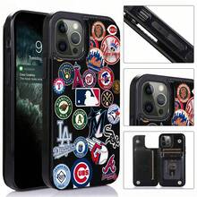 Estuche para teléfono con patrón de logotipos de equipos de béisbol compatible con teléfonos   17  16 Pro Max  15 Pro Max  13 y  12 Cuenta con un diseño a prueba de golpes con ranura para tarjeta de crédito y es impermeable, a prueba de caídas y resistente a rayones. Es un gran regalo para familiares, amigos, amantes, novios/novias y para el día de San Valentín. - Negro - Ver 2
