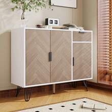 Modern Storage Unit, White And Wood-Look Sideboard With Drawer And Height-Adjustable Shelves (90 X 30 X 71.5 Cm) - Natural Color - View 3