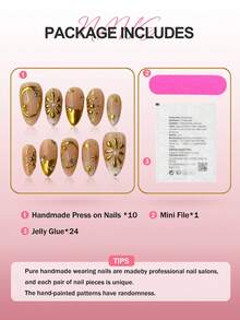 10 miếng dán móng tay màu nude kiểu Pháp, hình dáng hạnh nhân cỡ vừa, đính kim sa lấp lánh, lá vàng, thủ công, decal móng tay acrylic sang trọng, bộ dán móng tay DIY hiệu ứng 3D ba chiều, độ phủ toàn diện, kiểu dáng cổ điển, có thể tái sử dụng, phù hợp cho tiệm nail, móng tay hàng ngày của các cô gái và phụ nữ, các bữa tiệc và quà tặng, bộ dụng cụ làm móng, đồ dùng làm móng, nghệ thuật làm móng, phong cách tối giản để nâng tầm diện mạo của bạn! - Nhiều màu - Xem 9