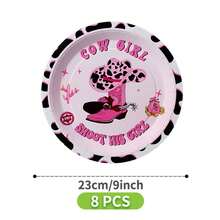 Sweet & Cool Western Cowgirl Disposable Plate, Napkin, Cup Set, Plates, Napkins And Cups Party Supplies, Serves 8 Guests, Disposable Paper Plates Party Tableware Suitable For Birthday, Wedding, Theme Party, Family Picnic - Multicolor - View 9