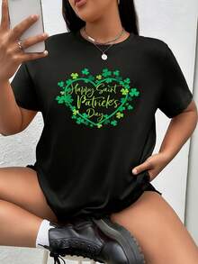 Happy St. Patricks Day Shamrock Irish Saint Patricks Day 1 Pcs Women's Plus Size T-Shirt Funny Oversized Graphic Short Sleeve Tee Novelty Shirt 100% Polyester Crew Neck Top Casual Clothing 220g - 黑色 - 查看 1