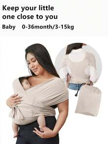 Đai địu em bé tiện dụng mới, phù hợp cho trẻ sơ sinh, kiểu địu quấn, kiểu chữ X. - Màu be - Dệt kim - Xem 14