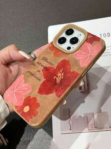 1pc Elegant Brown Floral Leather Protective Case Compatible With IPhone 17 Pro Max, 16 Pro, 15 Plus/14 Pro, 13/12/11, Unique High-End Anti-Fall Phone Case - Brown - View 3