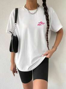 Unisex Casual Short-Sleeved T-Shirt With Dragon Print, Urban Fashion Style For Spring, Summer And All Seasons - White - View 4