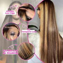 200% Density Honey Blonde Human Hair Blend Lace Front Wig, 13x4 High Density Ombre Straight Lace Wig, 5x5 Pre-Plucked Glueless Highlight Wig, 4/27 Hair Blend Wig With Baby Hair - SP4/27 - View 7