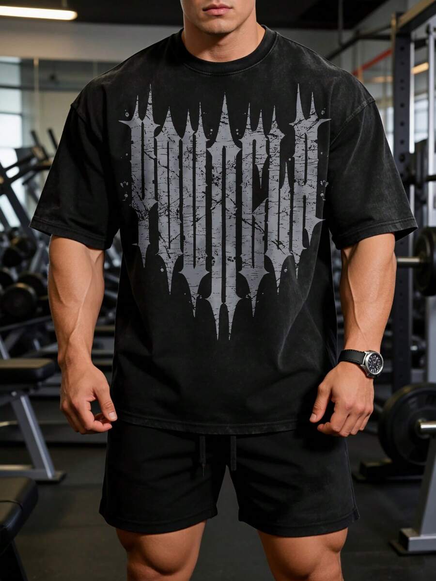 Gothic Vintage Washed Tee 100% Cotton | Gothic Letter Washed T-Shirt, Vintage Soft Fabric - Hardcore Gym Wear & Concert Gift For Men | Unisex - màu đen - Xem 1