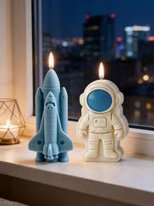 1个太空主题宇航员火箭硅胶模具，可用于烘焙/手工DIY，制作巧克力/蜡烛/石膏/树脂等，家居桌面装饰，DIY爱好者礼物 - A - 查看 2