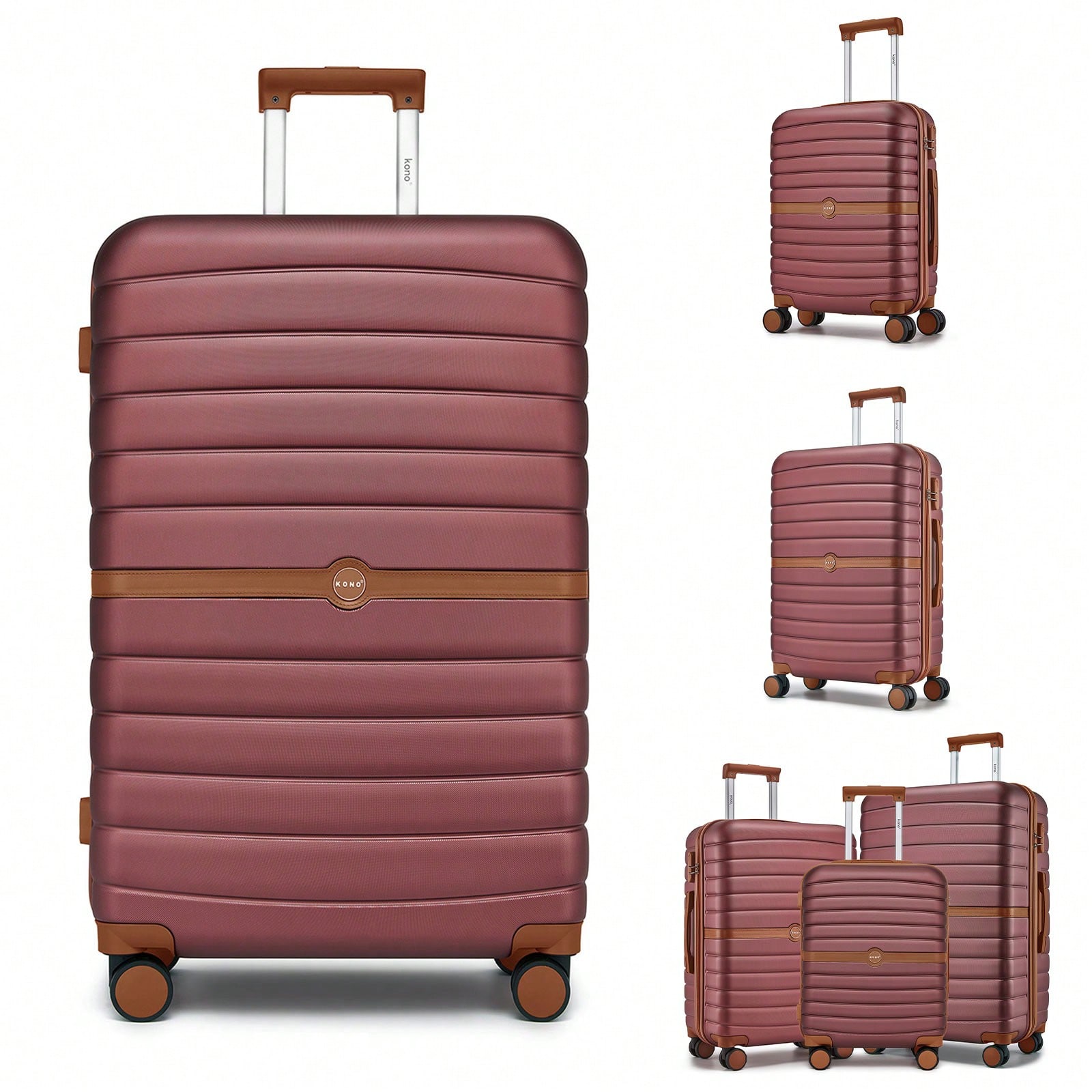 Cabin Size Suitcase 20/24/28 Inch Carry On & Check In Spinner ABS+PC Suitcase With Lock & Wheels, Small Medium Large For Travel Holiday Family Women Men Students University, 3 Piece Luggage Set Option Burgundy