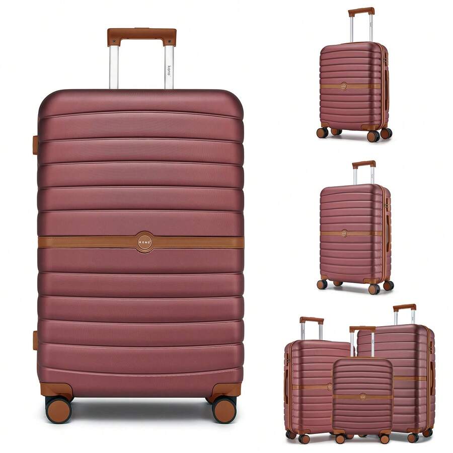 Suitcase 20 24 28 Inch Cabin Carry On Check In ABS PC Hard Shell Spinner Wheels Lock Small Medium Large Travel Luggage Set For Holiday Family - 酒紅色 - 查看 1