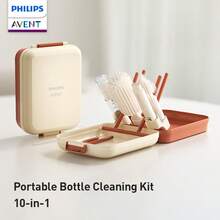 Philips Avent Bộ cọ vệ sinh bình sữa 10 trong 1 - Bộ dụng cụ thiết yếu khi đi du lịch để vệ sinh bình sữa cho bé, bao gồm cọ silicon, dụng cụ vệ sinh núm vú, cọ ống hút, bình đựng xà phòng, hộp đựng, giá phơi bình (Không bao gồm bình sữa, chỉ để trưng bày) - Nhiều màu - Xem 3