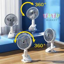 Abanico de mano multifuncional pequeño , plegable con con clip mesa , de silencioso , súper grande viento energía , recargable casa escritorio , súper largo batería vida - Blanco - Ver 4