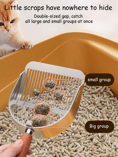 1pc Heavy Duty Cat Litter Scoop, Suitable For Litter Box, Fine Sand Litter And Cleaning Kitten Waste; Ergonomic Design With Easy-Clean Handle; Metal Cat Litter Scooper For Litter Box Maintenance.