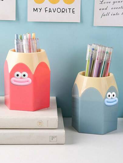 Colorful Pencil Shaped Pen Holder Desk Organizer Box, Cute Cartoon Sausage Mouth Design ABS Plastic Multi-Function Stationery Storage Cup With Scissor Slot, Durable Desktop Accessory For Pens, Pencils, Markers, Crayons, Brushes, Fun Office School Desk Decor For Teachers And Students, Suitable For Back To School, Christmas, New Year, Easter, Teacher's Day Gifts