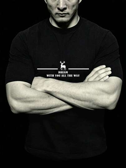 Camiseta deportiva casual nueva para hombres - Ligera y cómoda, con estampado gráfico "CONTIGO TODO EL CAMINO", adecuada para salidas, amigos, viajes al aire libre, ropa deportiva, uso diario casual, atuendo de gimnasio, camiseta para hombres, ropa deportiva para hombres, camiseta deportiva ligera, camiseta deportiva cómoda para senderismo, pesca, de manga corta y versátil